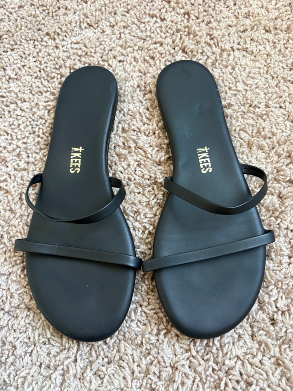 TKEES Black Slim Double-Strap Slide Sandals EUC 7